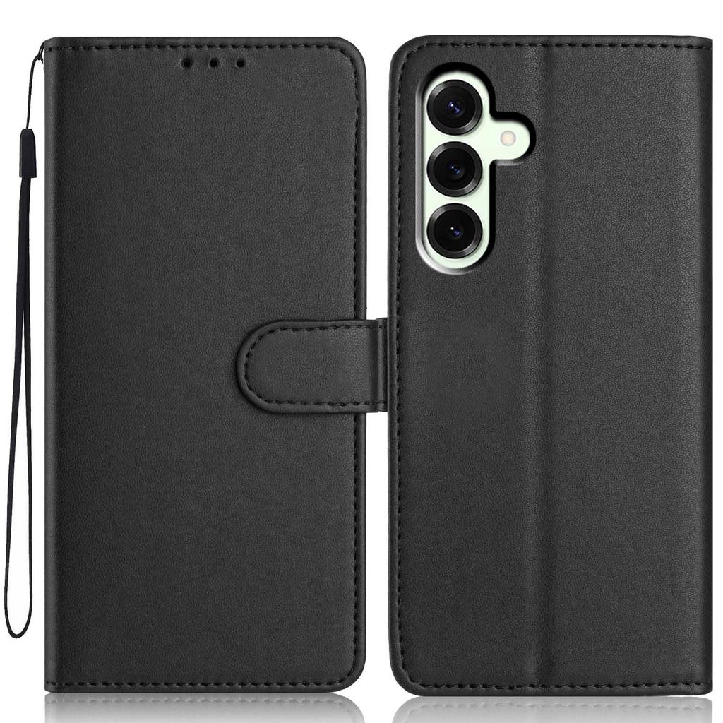 For Samsung Galaxy S25 FE Wallet Case with Strap/Multiple Card Slots Solid Color Leather Stand Phone Cover