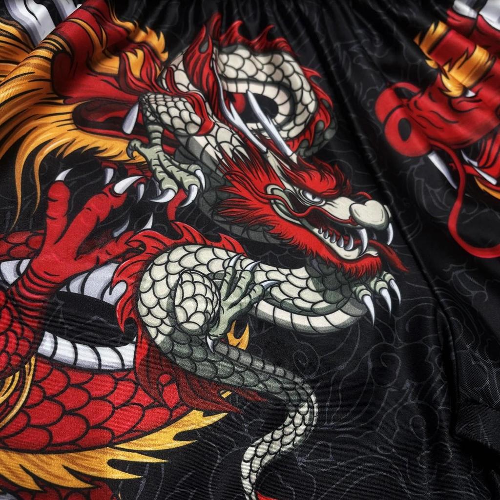 Twin Dragons Muay Thai Kickboxing Boxing MMA UFC Casual Shorts Gym Sport Unisex Men Women Workout Quick Dry Print Elastic High Waist Training