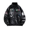 Мужская зимняя куртка 2024 года из искусственной кожи с вышивкой и воротником-стойкой — модный и повседневный американский стиль