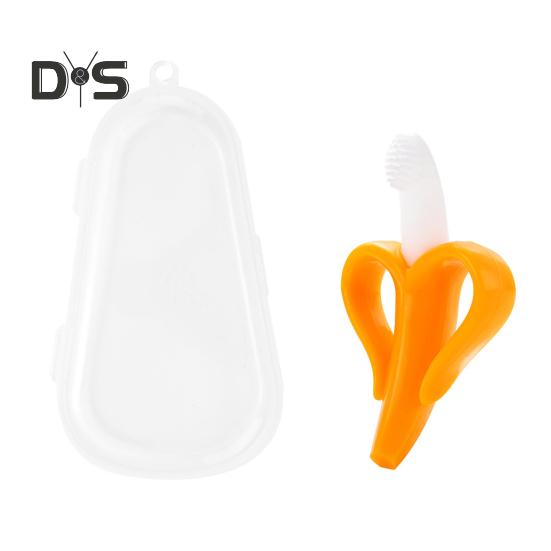 Игрушка для прорезывания зубов у младенцев с ящиком для хранения, пищевой полипропиленовый силикон без запаха, яркий цвет, успокаивающий обезболивающий банановый прорезыватель для зубов, гигиена полости рта для малышей