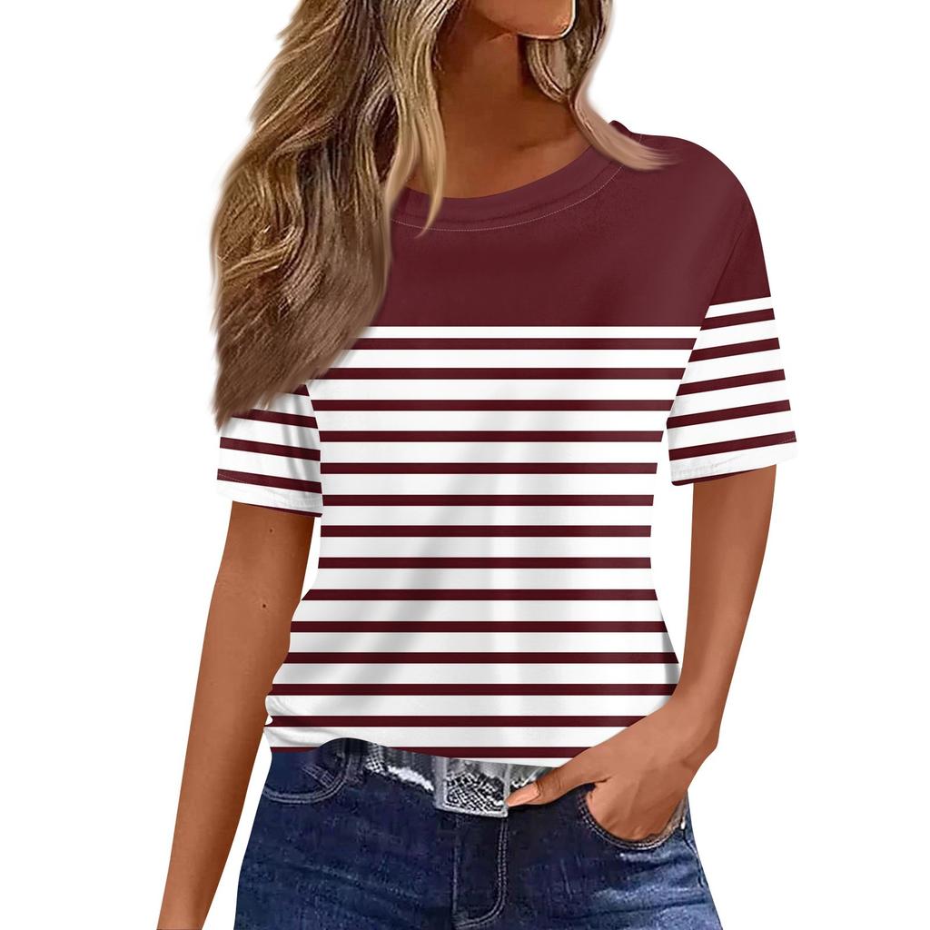 Women's Fashionable Casual Short Sleeve Print Round Neck Pullover Top