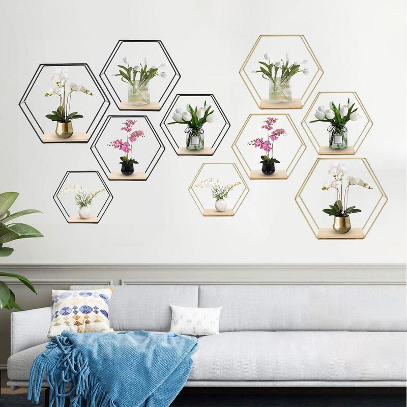5 шт. Шестигранные настенные полки для хранения Настенная подвесная полка Современные Разных размеров Стойка для хранения Декоративное Компактное Домашний декор