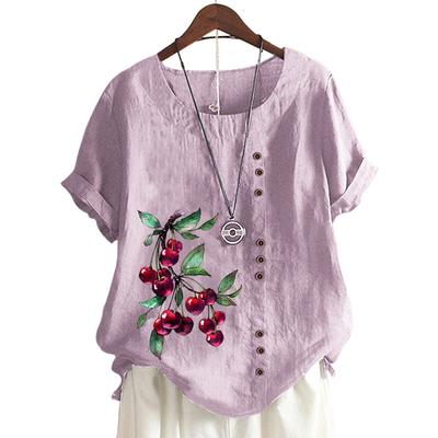 Женский повседневный топ с короткими рукавами, круглым вырезом и 11 яркими цветочными принтами