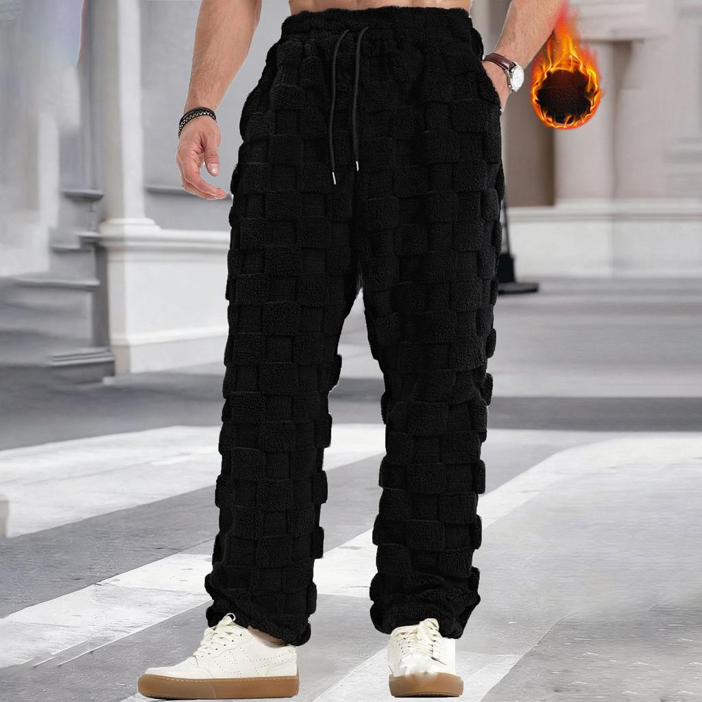 Мужские прямые клетчатые теплые спортивные повседневные брюки на кулиске