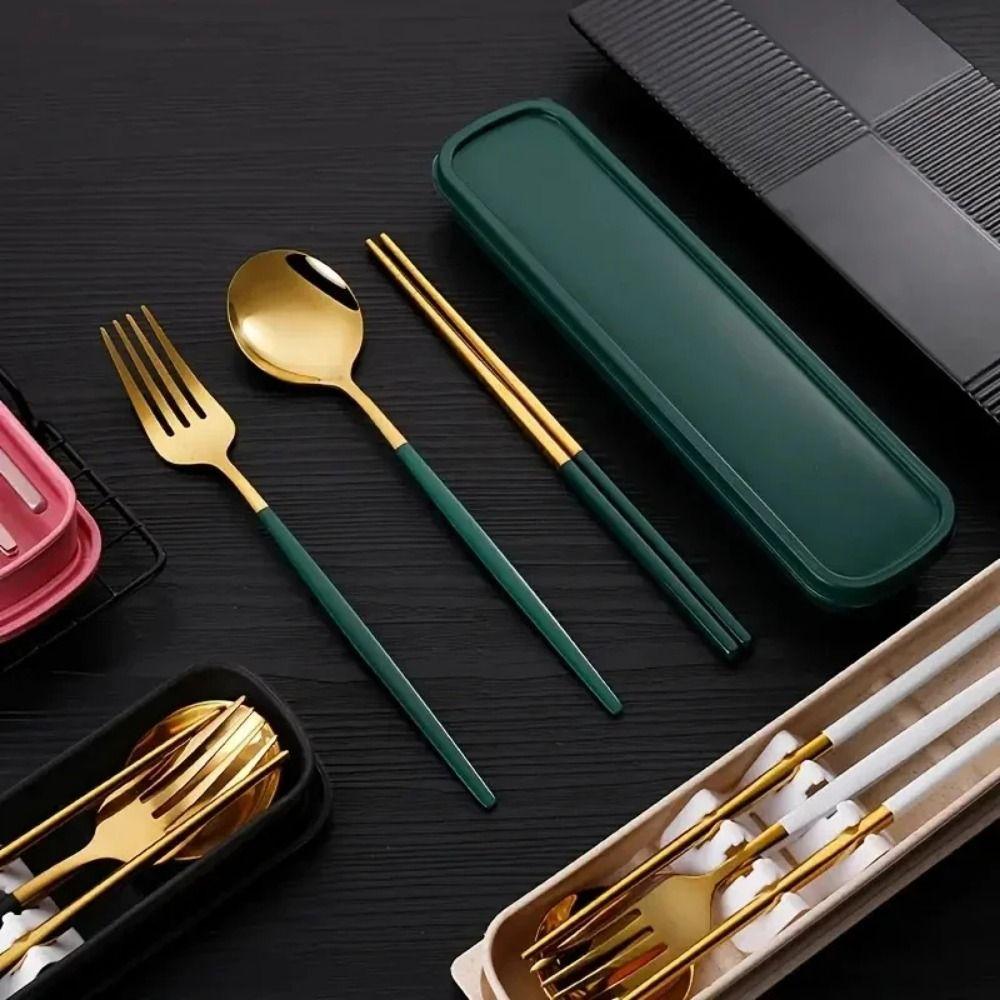 3 in 1 Tableware Set Stainless Steel Travel Flatware Durable Travel Cutlery Set  Outdoor