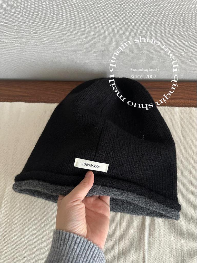 Unisex 100% Wool Reversible Knit Hat - Elastic, Warm Winter Beanie for Men and Women