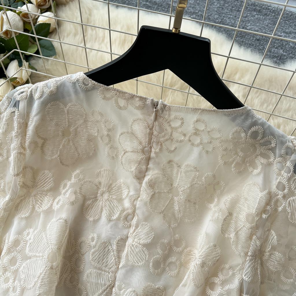 Весна Осень Женские V-образный вырез Роскошные Бисероплетение Сетчатая Вышивка Вечерние Миди Платья