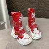 Fashion Ultra-high Platform Women 2025 New High Boots Round Toe Lace-up Locomotive Long Thigh Boots;