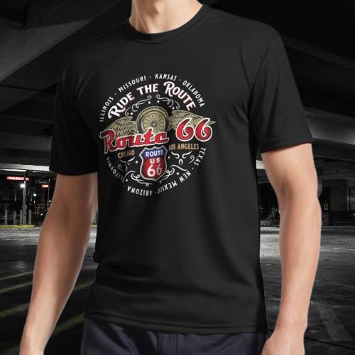 Ride The Route - Route 66 Active T-Shirt Funny Size Mode American T-shirt