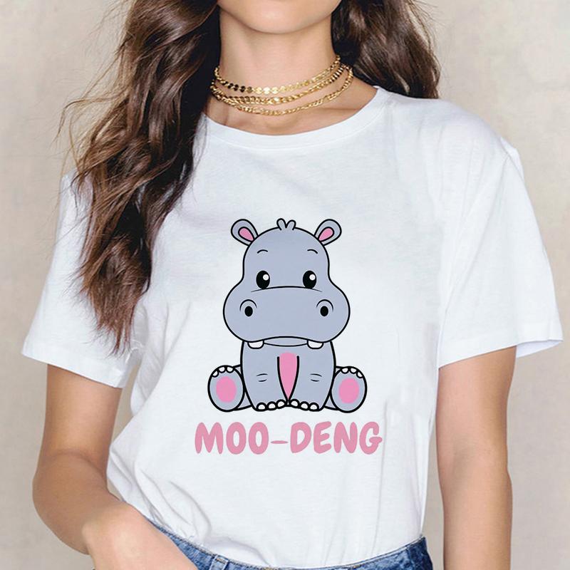 Funny Baby Hippo Moo Deng Tshirt Women Men Fashion T-shirt Streetwear Kawaii Cartoon T Shirt Harajuku Y2k Tee Tops Mange Clothes