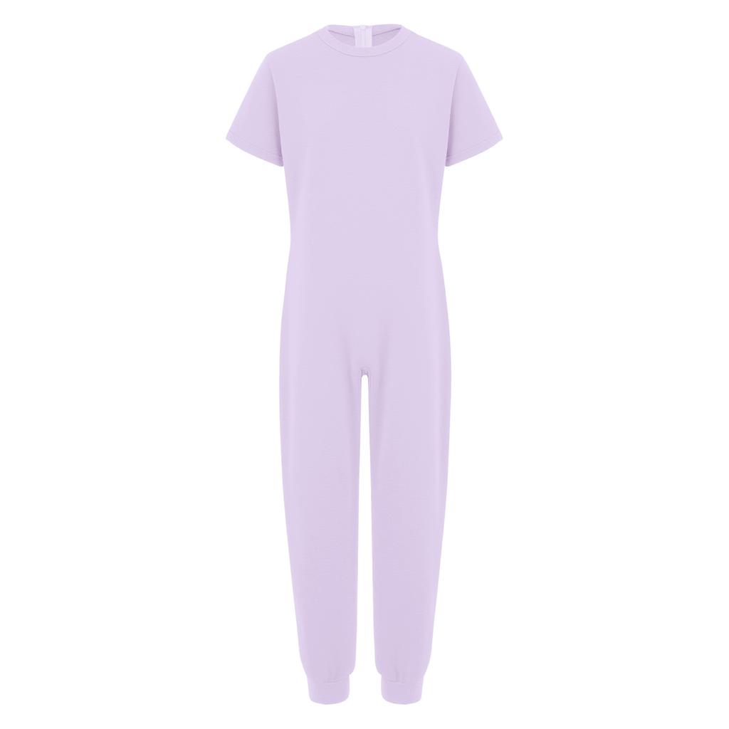 Unisex Kids Adaptive Clothing Jumpsuit Round Neck Short Sleeve Design Back Invisible Zipper Solid Color Full Body Outfit