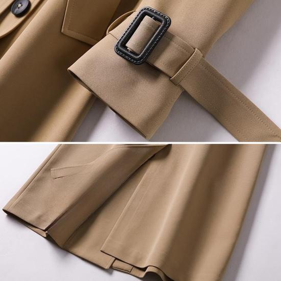 Women's Trench Coat Double-Breasted Classic Lapel Overcoat Windproof Long Belted Jacket Fall Outerwear with Pockets