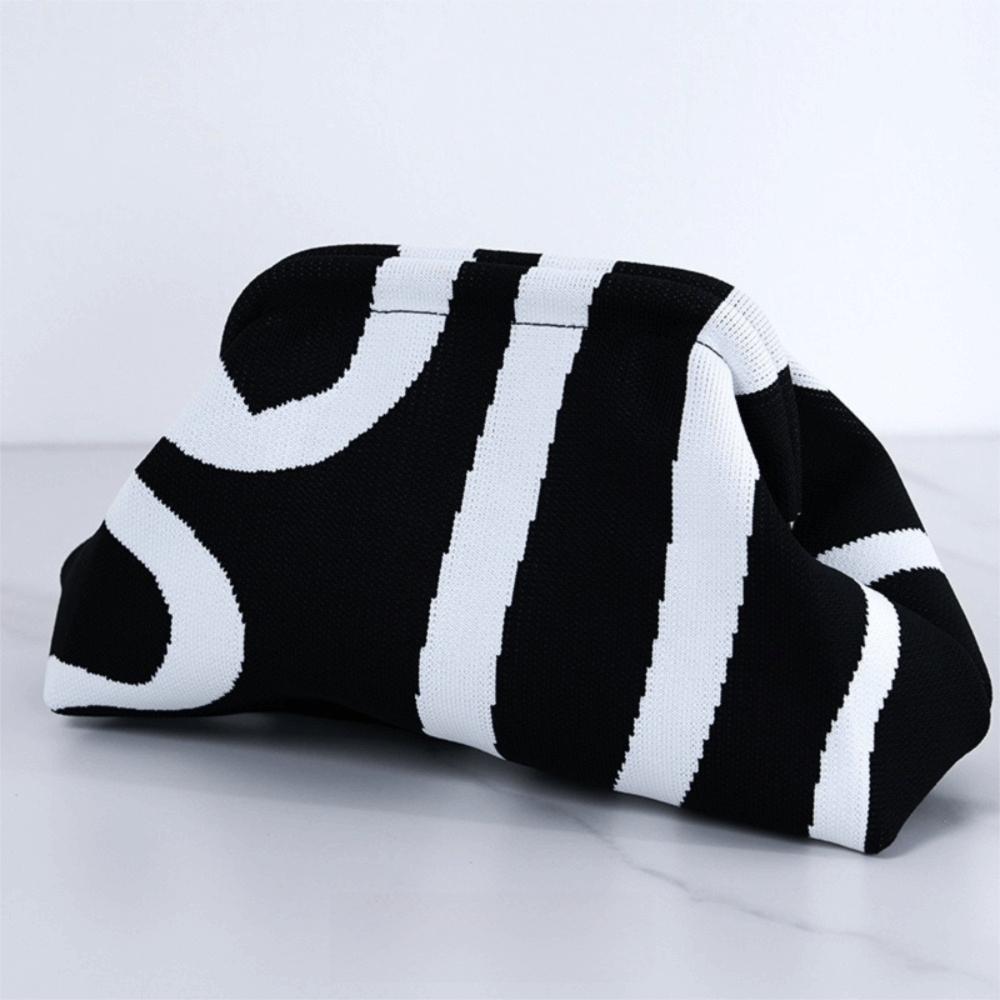 New Crochet Design Knitted Clutch Bag Portable Casual Cosmetic Bag Colorblock Handbag Women