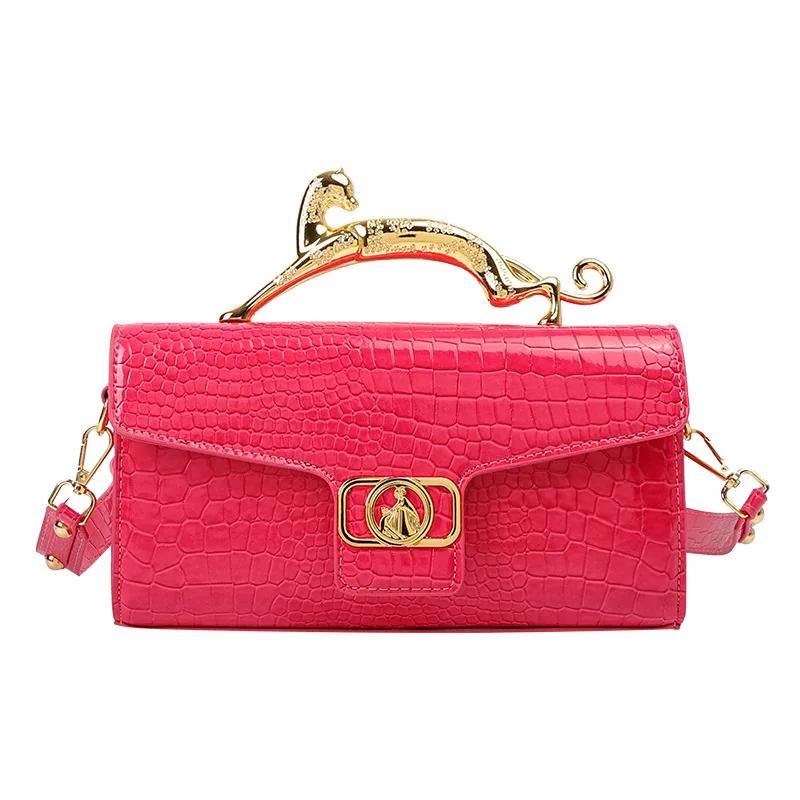 Сумки из лакированной кожи для женщин, сумки с узором из крокодиловой кожи и камнями, сумки через плечо с металлической ручкой, женские праздничные сумки, дамское качество