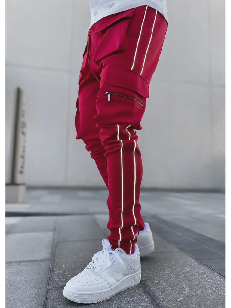 Мужские светоотражающие эластичные облегающие брюки-карго: Модная спортивная и повседневная одежда на весну и осень