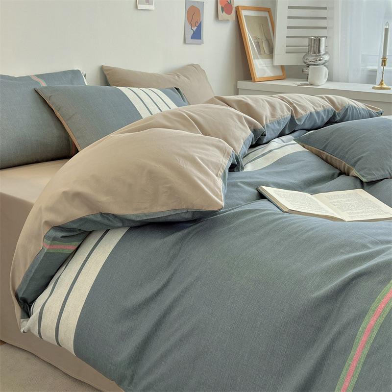 Японский моющийся хлопковый комплект из четырех предметов, пододеяльник из чистого хлопка, пружина, 40 нитей, полностью хлопковая простыня, пододеяльник, комплект из трех предметов на кровати