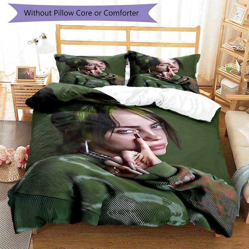 3pcs Billie Eilish Bedding Set Duvet Cover Closure Includes 1 Duvet Cover & 2 Pillowcases, Soft and Comfortable for All Seasons.