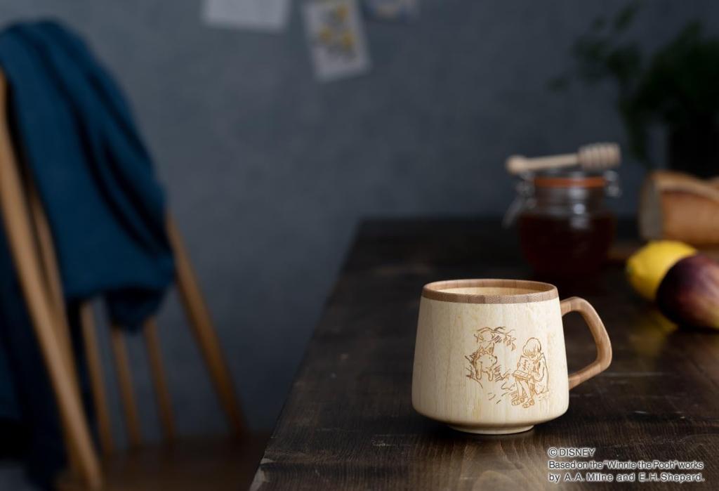 [Set] 2-Piece Set (RIVERET CLASSIC POOH French Mug, 310ml, Bamboo, Dishwasher Safe, RV-207WCP, and Gift Bag with Ribbon)