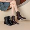 Pleated Retro Western Boots Pointed Thick Heel Fashion Short Boots 2024 Autumn and Winter New Square Heel Brown Boots