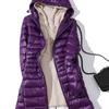 Padded Hooded Long Jacket Duck Down Female  Ultra Light Slim Solid Jackets Coat Portable Parka