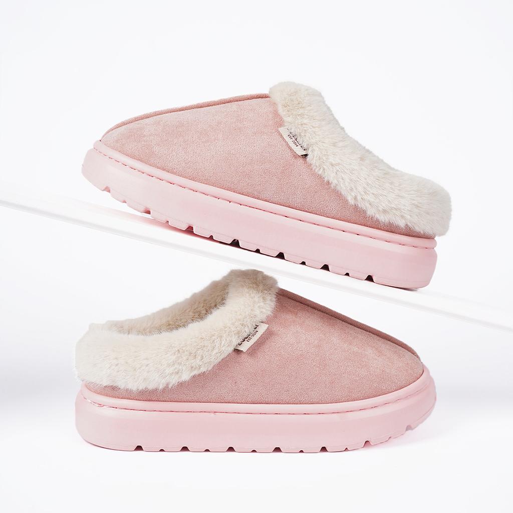 Platform Fluffy Slippers Women House Flats Casual Designer Winter Shoes Ladies Fashion Cotton Plush Warm Footwear Elegant Indoor