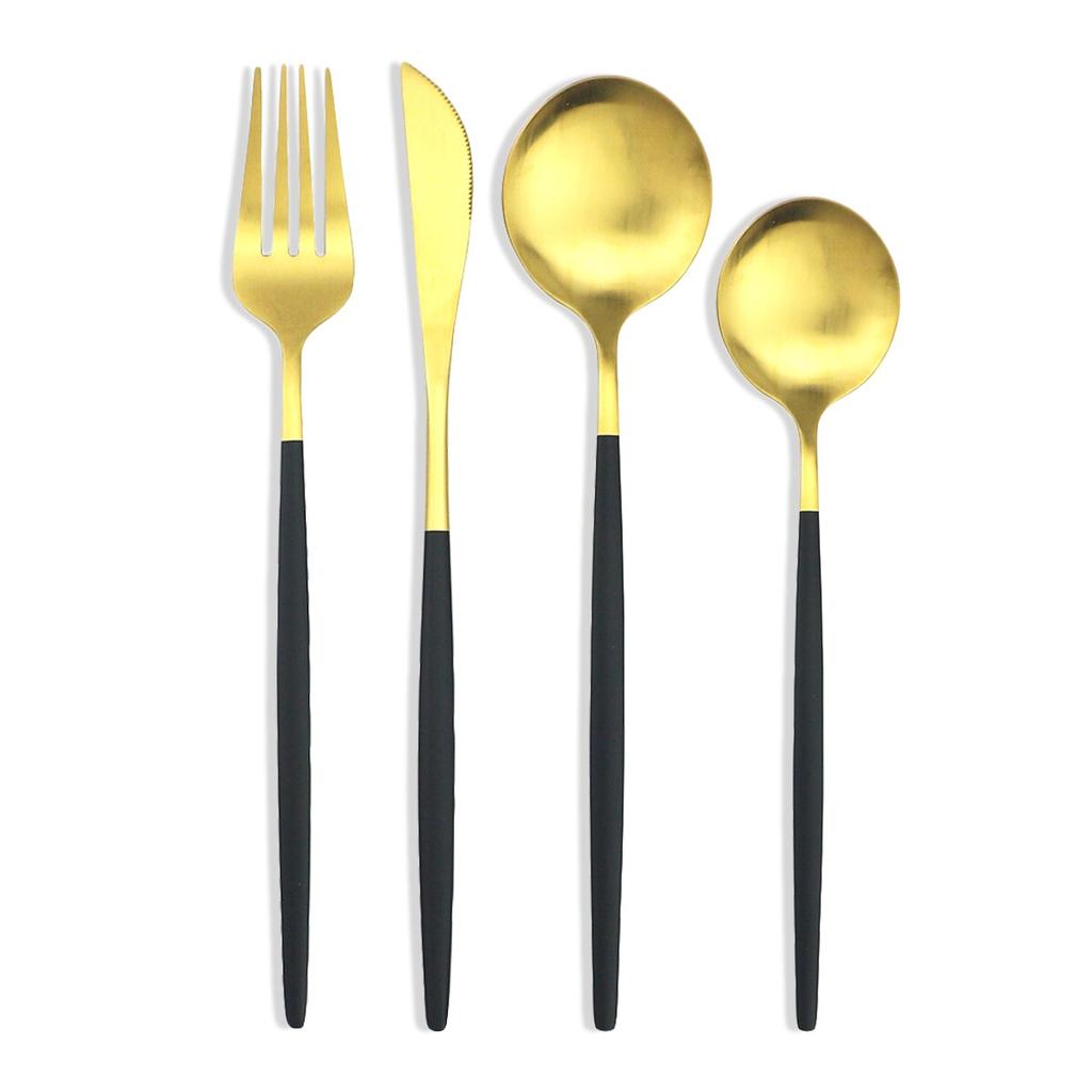 4 шт., черный набор столовых приборов, набор столовых приборов из нержавеющей стали 18/10, нож, вилка, десертная ложка, обеденная посуда, кухонное серебро, набор столовых приборов