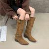 Cowhide Version Retro Thin Boots Women's Autumn and Winter New Versatile Niche Design Thick Heel Knight Long