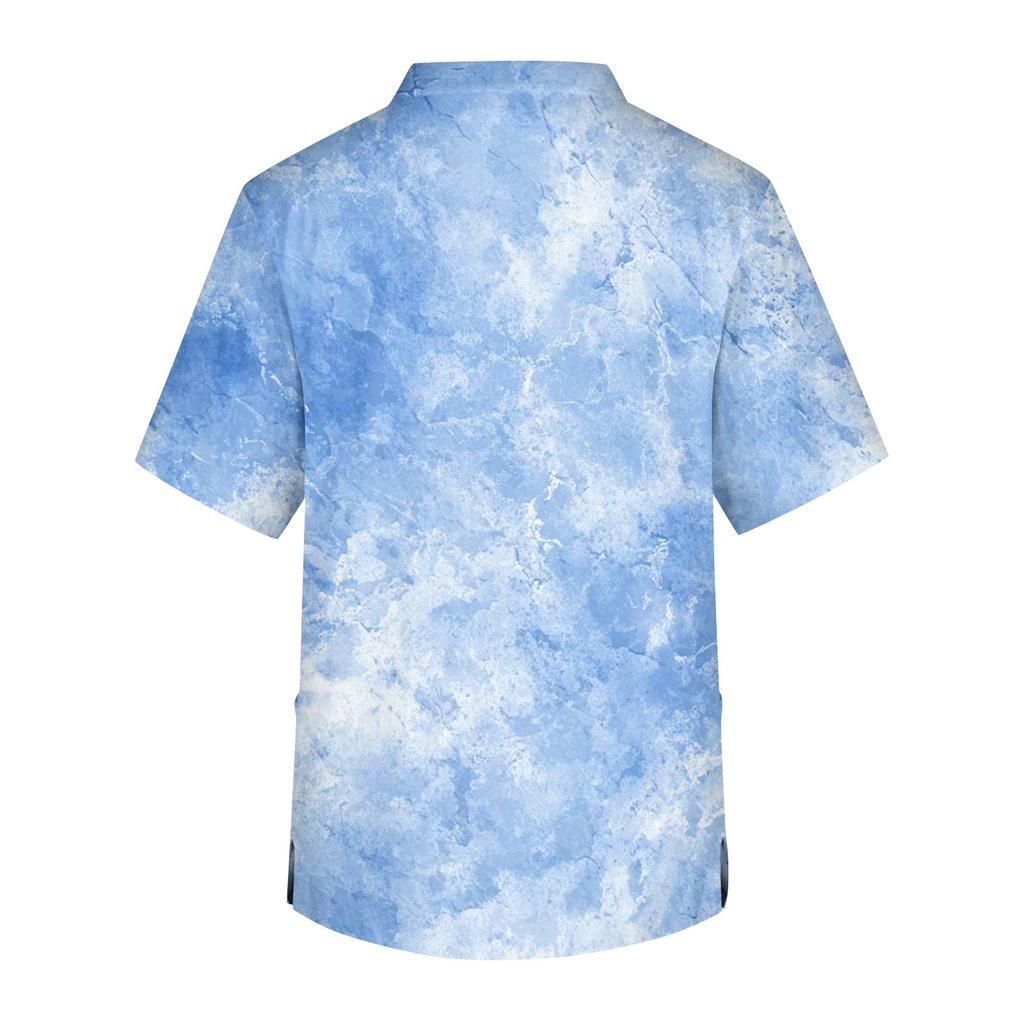 Мужская рабочая блузка с короткими рукавами и v-образным вырезом с принтом, топ с нагрудным карманом