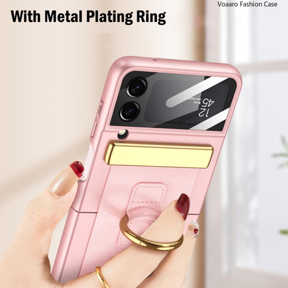 Funda For Samsung Galaxy Z Flip 4 5g Case Leather Wristband Ring Bracket Cover For Samsung Z Flip 4 Strap Case With Camera Film