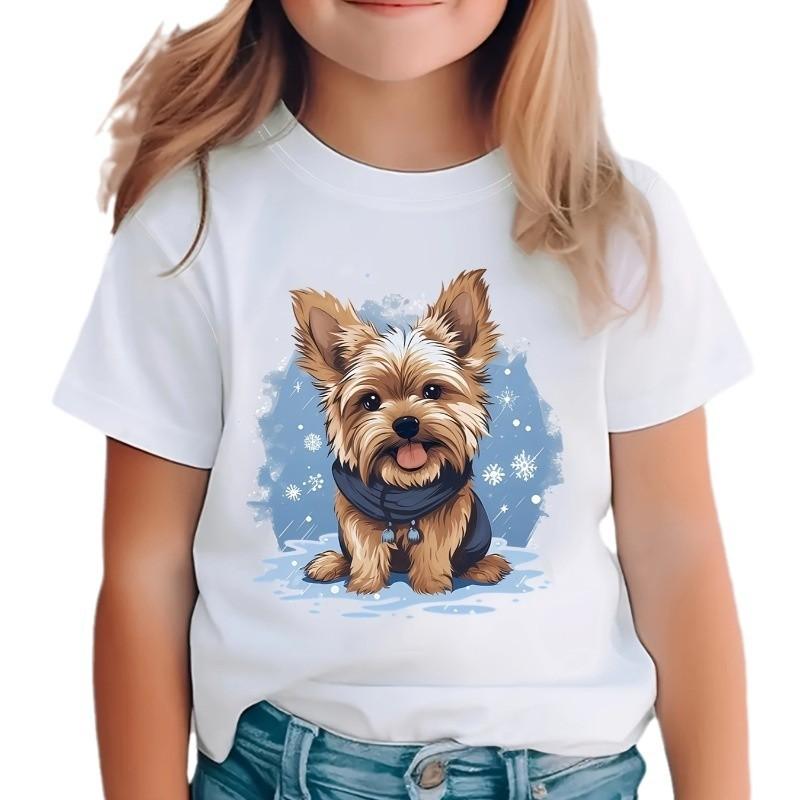 Футболка с круглым вырезом и коротким рукавом с принтом милого щенка для девочек, детская повседневная футболка