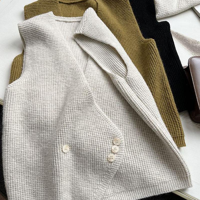 Необычный свитер, жилет, кардиган женский, весенне-осенний, свободного кроя, без рукавов, с нишей, V-образным вырезом, вязаный жилет женский