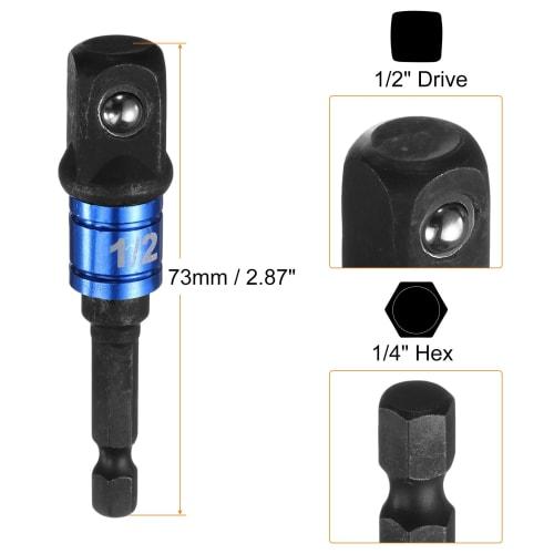 uxcell Impact Socket, 8mm Metric Socket, 1/2" Drive, 78mm Length, with 1/4" Hex Shank Adapter, Electric/Manual Use, Deep Hex, CR-V Steel, Adapter Acce