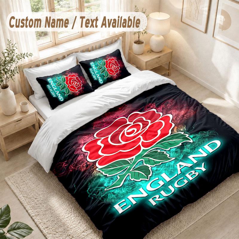 Custom Name Bedding Set 3 PiecesEngland Rugby Print Duvet Cover + 2 Pillowcases Soft Bed Decor