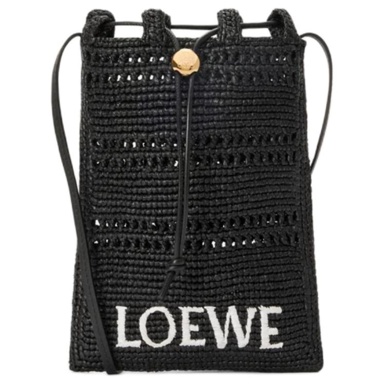 Loewe Anagram Pebble Logo Minimalist Fashion Raffia Crossbody Bag Men Bags Black C756PHPX05-1100