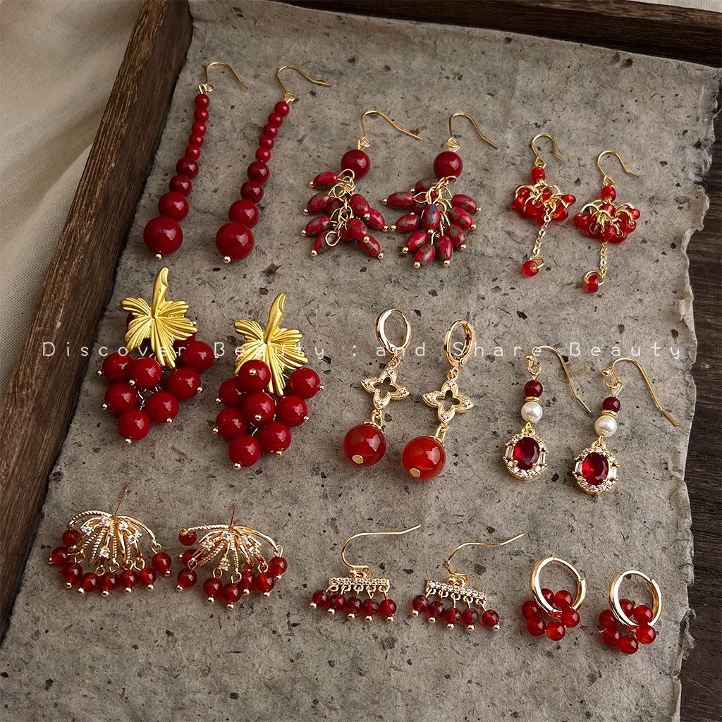 Ретро серьги с кисточками из красного агата: Роскошный китайский дворцовый стиль