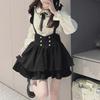 Slightly Plump College Style Waist Bow Tie Overalls Skirt - Autumn/Winter Pure Desire Doll Collar Sweet Girl Top Shirt Set