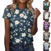Женская модная повседневная блузка с круглым вырезом и короткими рукавами с цветочным принтом