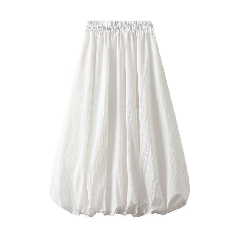 Lantern Skirt For Women With Elastic Waist Polyester Midlength Casual Style
