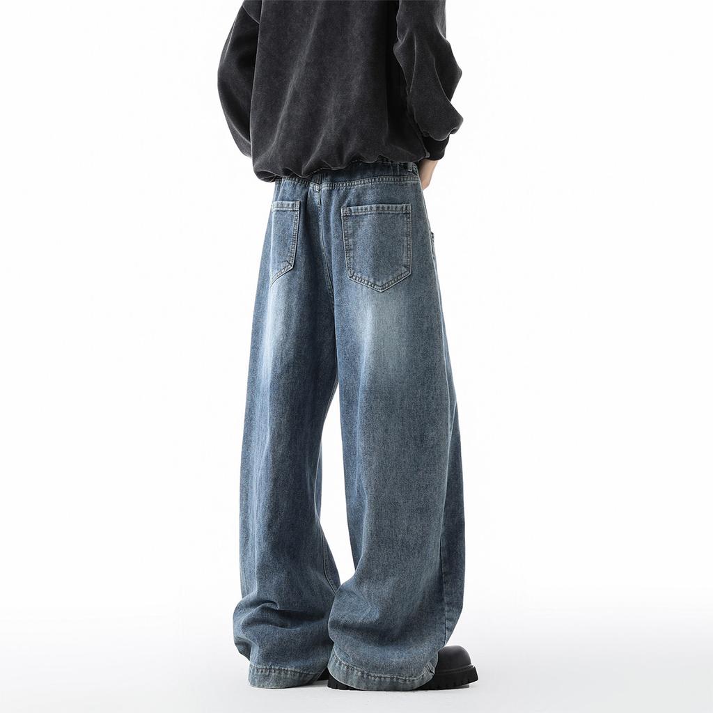 Men's Loose Fit Wide Leg Jeans Retro Hip Hop Streetwear Denim Pants Casual High Street