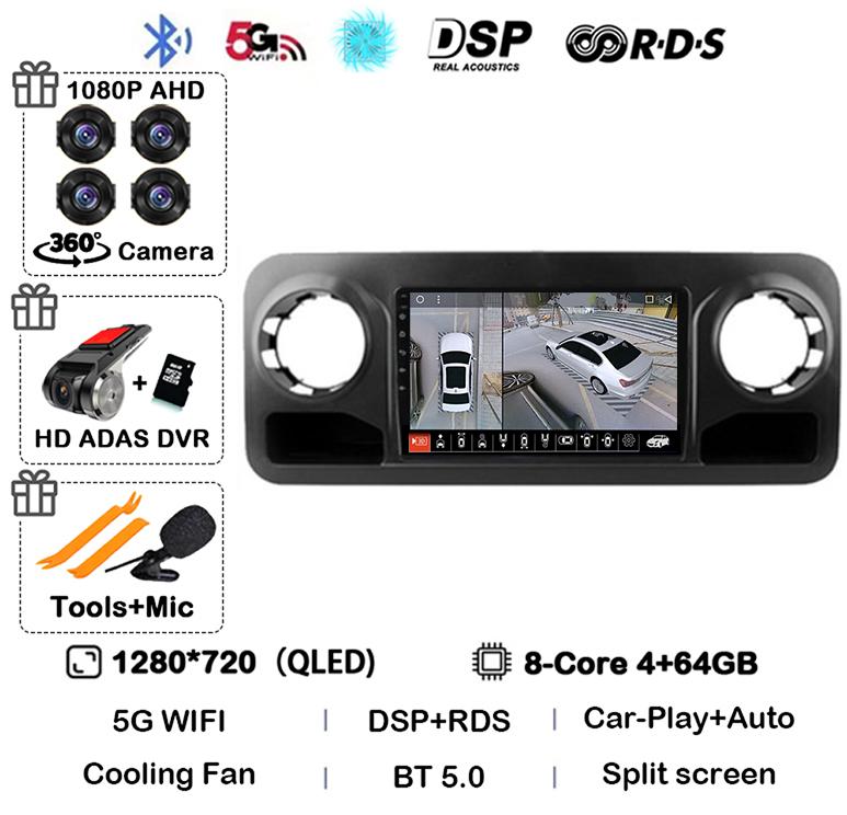 Android 14 Auto Carplay для Benz Sprinter 2018 2019 2020 2021 2022 Автомобильный радиоприемник Мультимедиа Видеоплеер Стерео GPS 4G WIFI Аудио BT