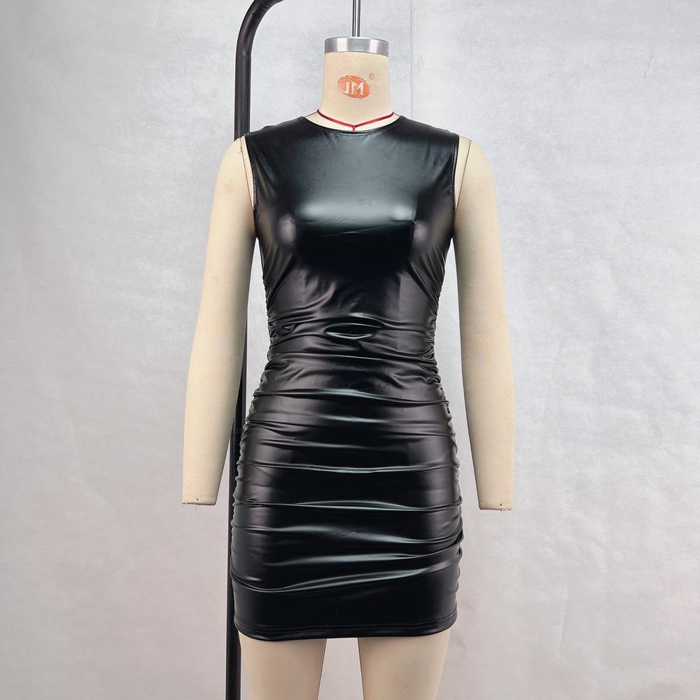 New Women's Clothing for Women's PU Leather Sexy Slim-fit Hip-packing Dress Nightclub
