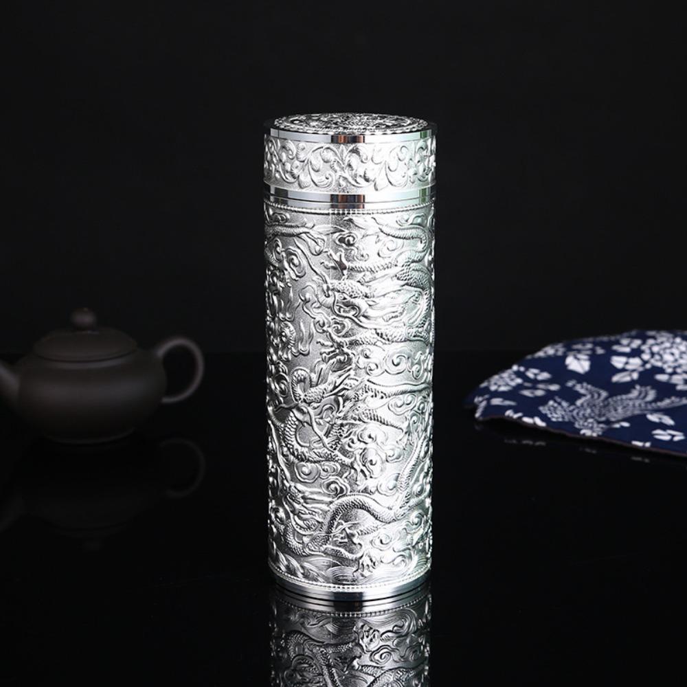 Кубок Цзюлун из серебра, Сохранение здоровья, Внутренний контейнер из серебра 999 пробы, Рельеф, Серебряный кубок, Термостакан, Туристический сувенир, Подарок