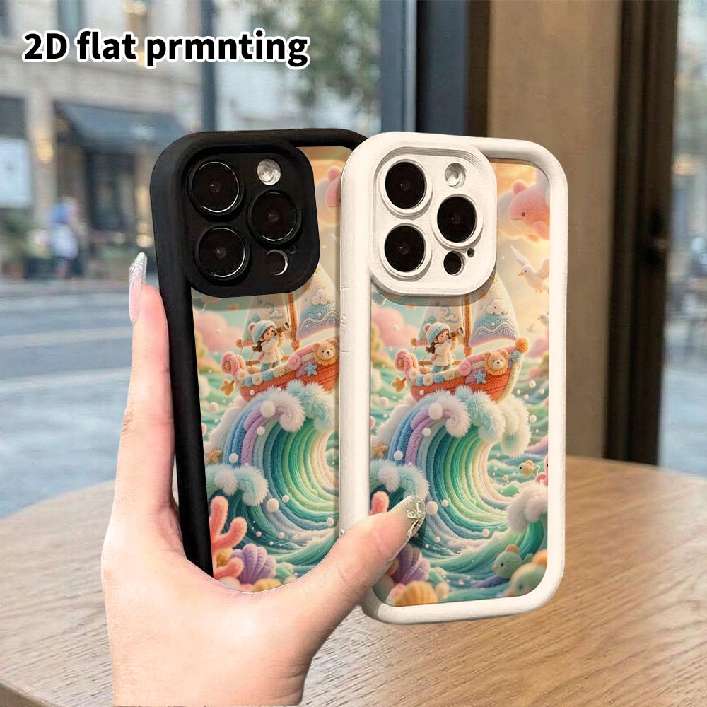 Phone Case: 2D flat design suitable for iPhone 18 17 16 15 14 13 Pro protective case, plush sailing on the sea, perfect Christmas and Halloween holida