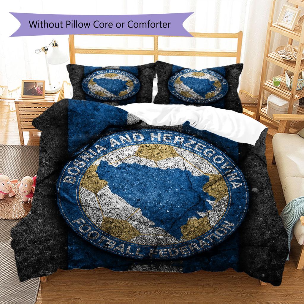 Bosnia and Herzegovina National Football Team Pattern Bedding,Quilt Set Quilt Cover Pillowcase Home Birthday Gift(1 * duvet cover + 2 * pillowcase, wi