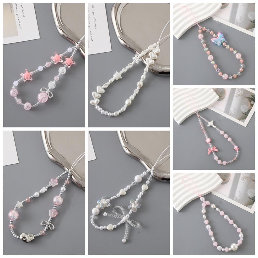 Bow Mobile Phone Bead Chain Love Mobile Phone Lanyard Hanging Rope Bead Phone Strap  Jewelry