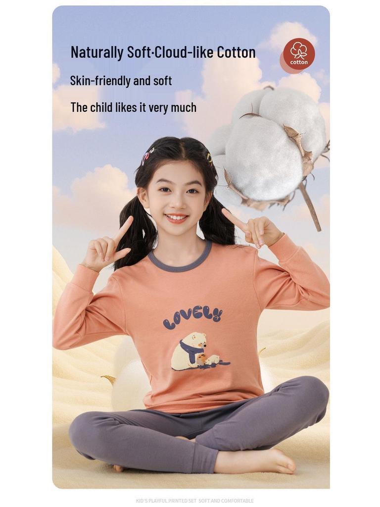 2025 Kids' Autumn Warm Cotton Pajama Set - Boys' & Girls' Long Johns & Raglan Homewear