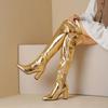 Fashion Autumn Winter Fashion High Heels Women's Boots Golden Silvery Solid Zipper Sexy Over-the-Knee Square Heel Modern Boots High 9cm