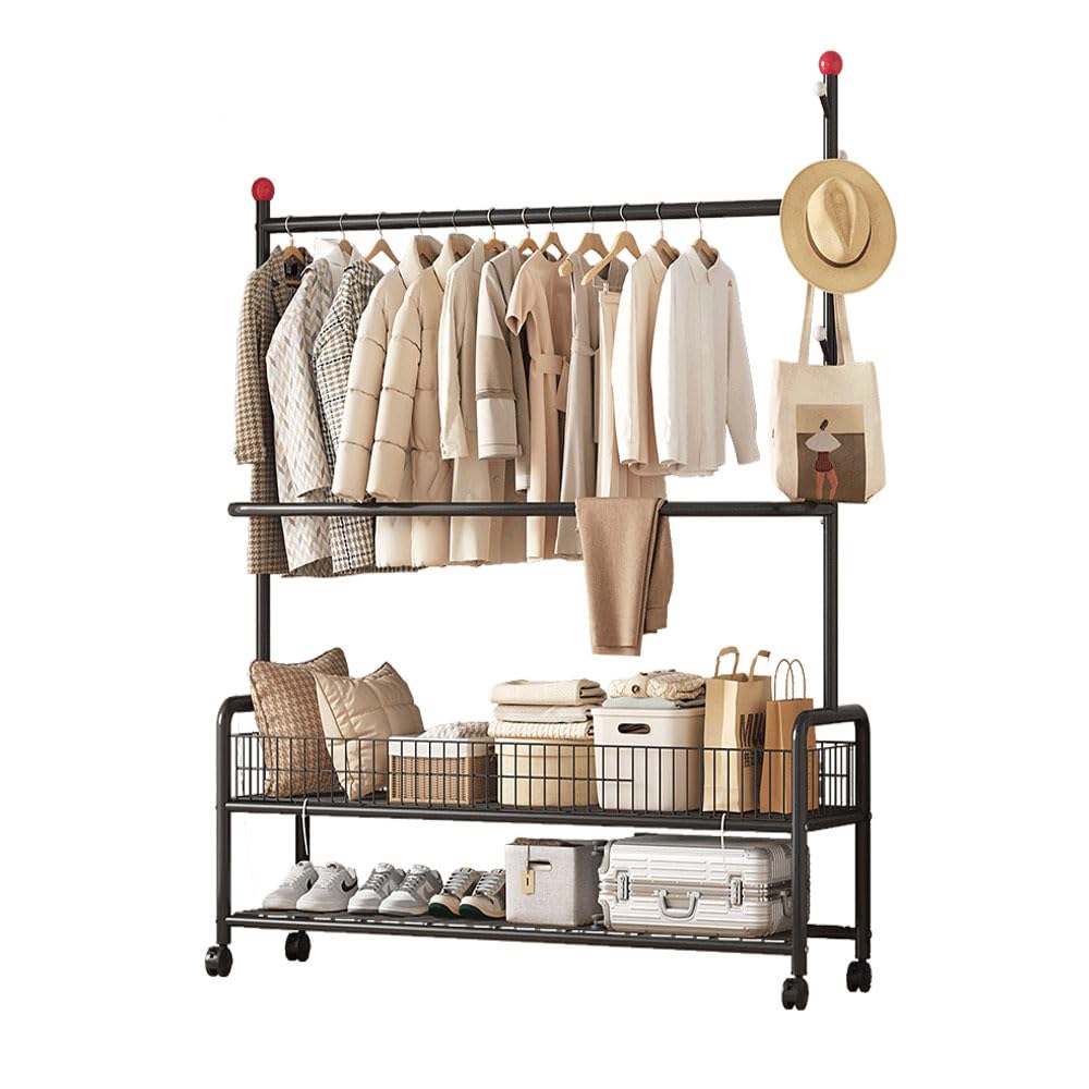 LNYCJP Clothes Rack with 2 Mesh Pipe Clothes Coat Clothing Easy Rainy Season 90cm Wide X 35cm Deep X 176cm High Shelves, Rack, Rack, Rack, Assembly,