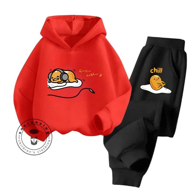 Gudetama Cartoon Супер Милый Чистый Хлопок Мягкая Текстура Толстовка Комплект Подходит Для Детей 3-14 Лет Kawaii Home Travel Одежда