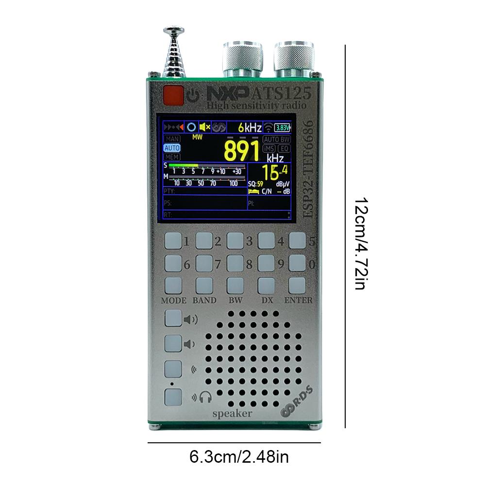 ATS125 ESP32 65-108MHz Portable Bluetooth Radio Receiver TEF6686 Chip RDS Data Display Radio LCD Screen Telescoping Antenna